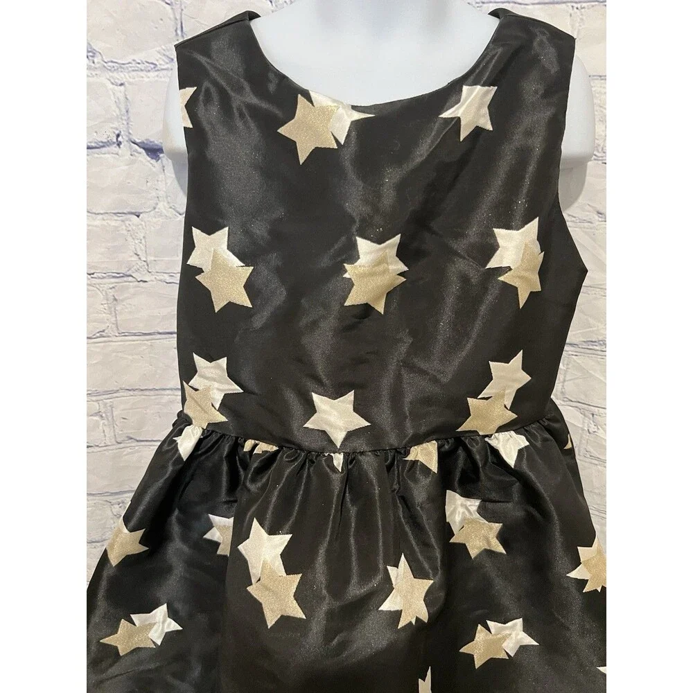 Gymboree Dress Girls Black Gold Sparkle star Dress Christmas Wedding Lined 8